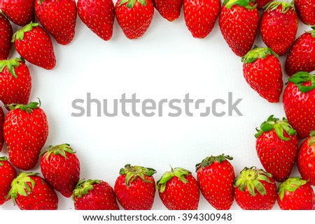 Frame from group of fresh strawberries, isolated on white background with shadow.