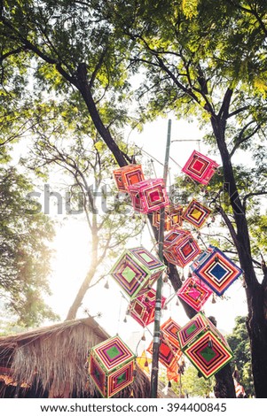 Tradition colorful Lanna outdoor decoration lantern northern Thailand style with sunlight effect