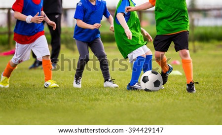 Kids children play soccer football match