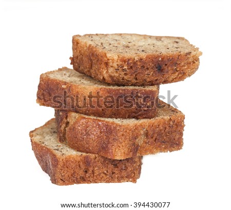 Homemade banana bread sliced on white background
 Royalty-Free Stock Photo #394430077