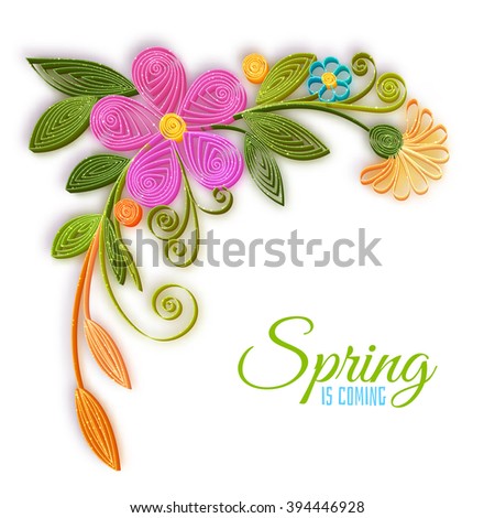 Vector color flower branch in quilling technique .