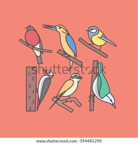 Vector illustration icon set of birds