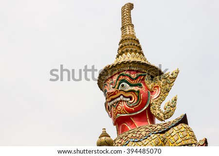 The head of the giant statue in Thai Traditional Literature from The temple of the emerald Buddha Bangkok Thailand