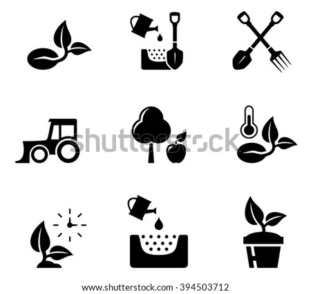 set of black isolated aqriculture objects