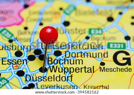 Wuppertal pinned on a map of Germany
