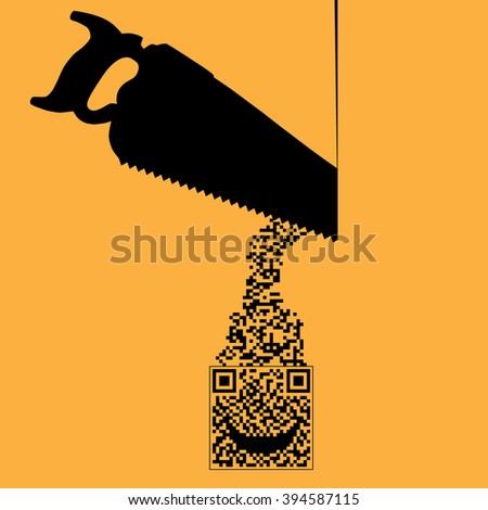 Cutting through red tape with QR code is the theme of this illustration
