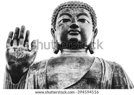 Black and white portrait of big buddha 