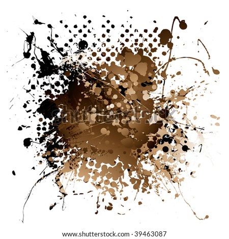 Grunge illustrated brown ink splat design with white background