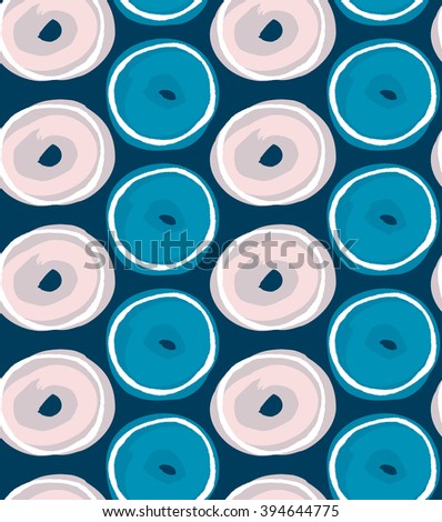 Blue and pink circles with white chalk.Hand drawn with ink and colored with marker brush seamless background.Creative hand made brushed design.