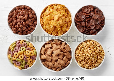 Bowls of various cereals from top view Royalty-Free Stock Photo #394646740