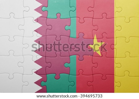 puzzle with the national flag of qatar and cameroon . concept