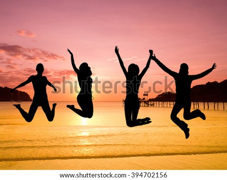 Jumping over Sunset Backlit Group 