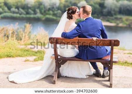 Bride and groom having a romantic moment on their wedding day