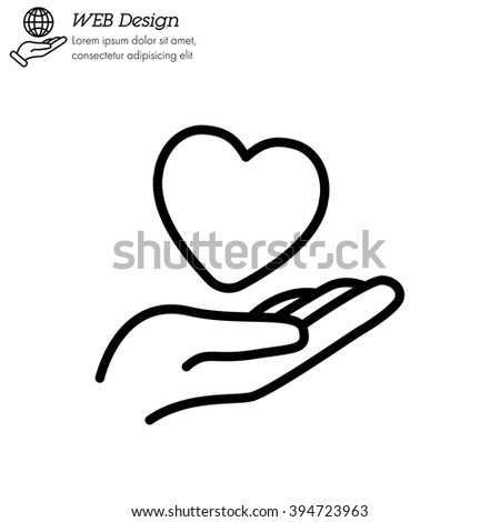 Web line icon. Heart in hand. 