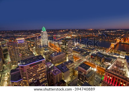 Looking south east at the beautiful skyline of downtown Cincinnati