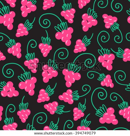 Seamless pink raspberry pattern background. Vector nature illustration.