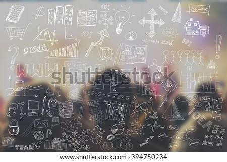 Business drawings on a blurred background