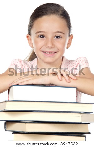 adorable girl studying  a over white background