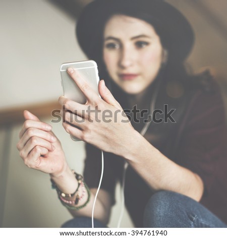 Woman Listening Music Media Entertainment Relaxation Concept