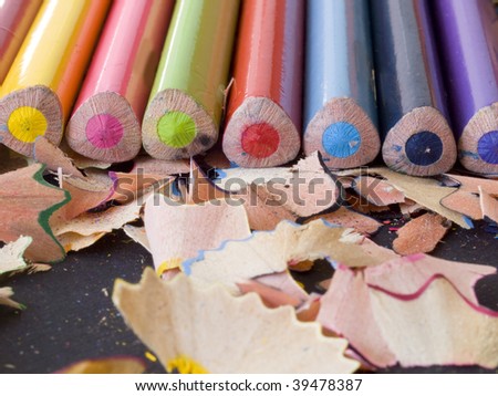 wooden pencils with shaving, closeup