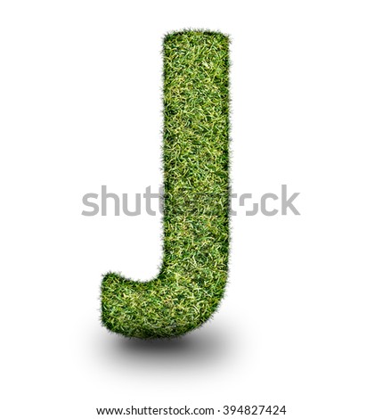 J uppercase alphabet made of grass texture, isolated on white background