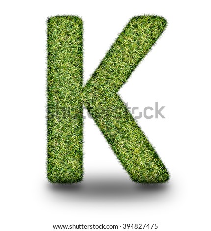K uppercase alphabet made of grass texture, isolated on white background