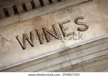Old wine cellar entrance sign carved stone 