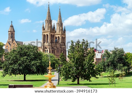 St. Peter's Cathedral of Adelaide on a day, South Australia. View from Pennington Gardens Royalty-Free Stock Photo #394916173