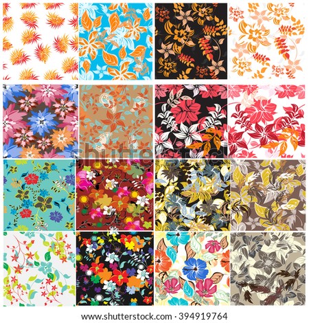 Set 12 retro seamless  pattern flower et floral texture background