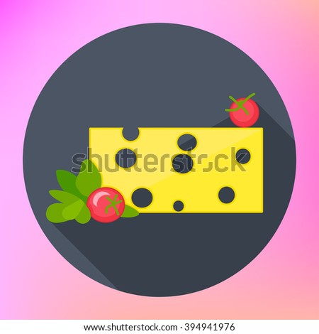 Icon of cutted cheese piece. Cheese flat icon with long shadow. Vector illustration EPS10. Modern design. 