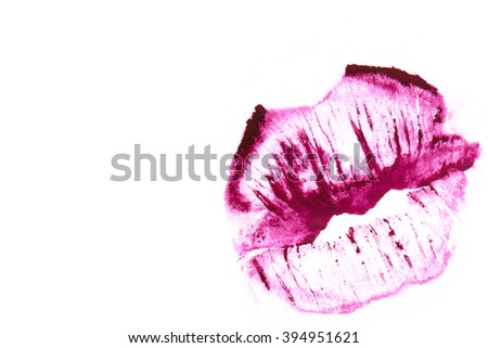 Purple lips on a white background close-up.