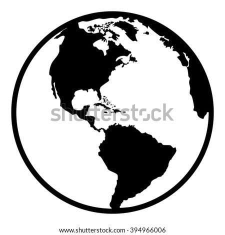 Earth planet globe web and mobile icon in flat design. Contour black symbol of earth planet in america view. Isolated on white background. Vector illustration.