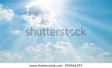 Sunbeam through the haze on blue sky