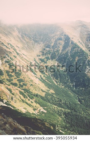 View of autumn nature in Tatra Mountains in Slovakia - vintage film effect