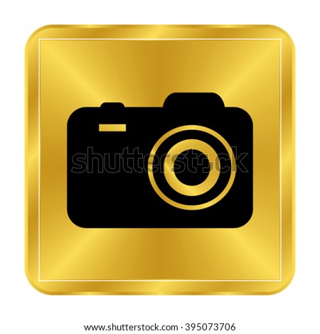 camera - black vector  icon; gold button