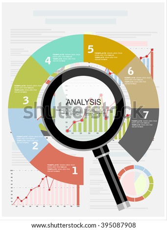 Concepts for business planning and accounting, analysis, audit, research in flat design style. Colorful vector template for presentation and training. Infographics step by step with magnifying glass.