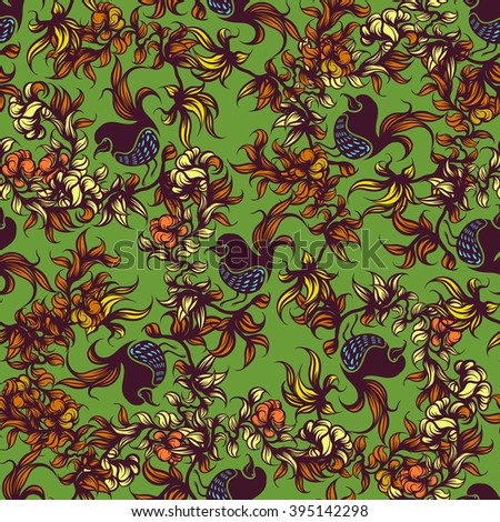 Abstract floral seamless pattern with bird.