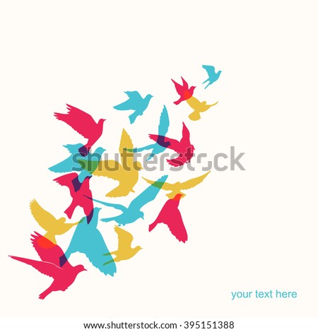 Vector background of colorful silhouette birds.