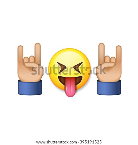 Rock and roll sign, smiling emoji icon, vector illustration.