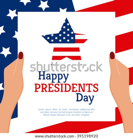 Colored background with text and a star for president's day