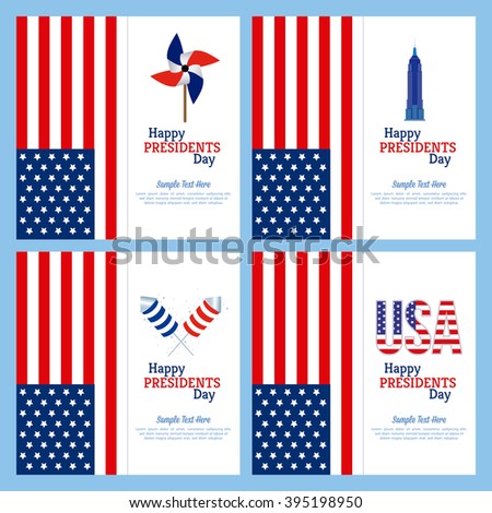 Set of colored backgrounds with text elements and for president's day