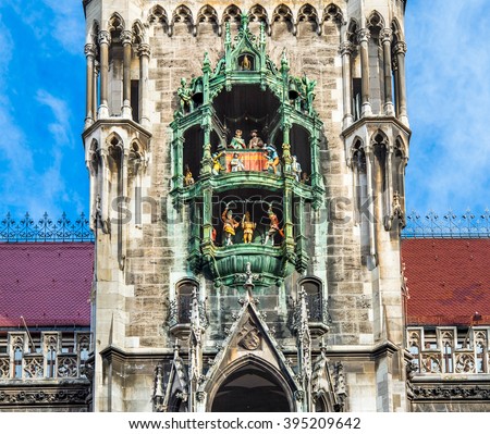 The Glockenspiel at Marienplatz, Munich, Germany Royalty-Free Stock Photo #395209642