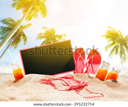 Palm Sunny Summer Holidays Day Beach Seashore Accessories Sand Juice Bikini Slippers Board Chalk