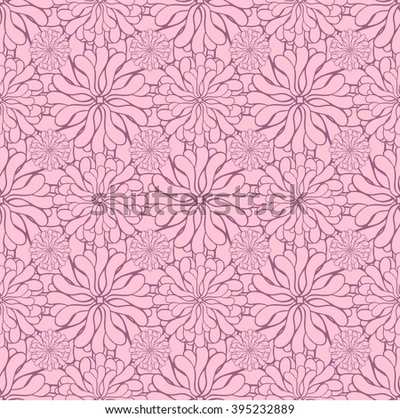 Seamless creative hand-drawn pattern of stylized flowers in light mauve and pale pink colors. Vector illustration. Royalty-Free Stock Photo #395232889