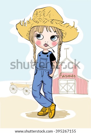 Girl. Farmer girl. Drawing girl design