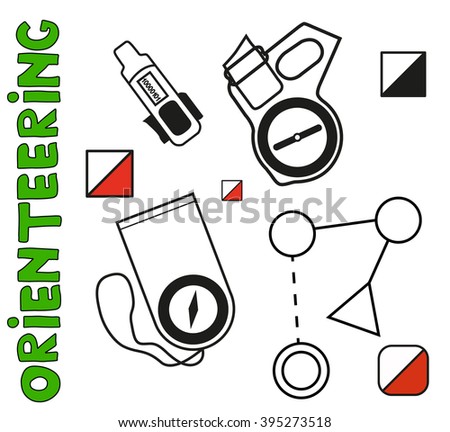 Set of sports orienteering symbols.Flat, isolated, detailed vector icons.