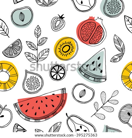 Fruit seamless pattern. Scandinavian style pattern. Vector illustration Royalty-Free Stock Photo #395275363