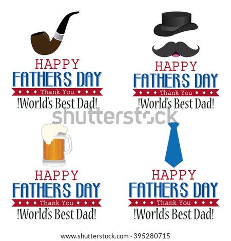 Set of different icons and ribbons with text for father's day celebrations