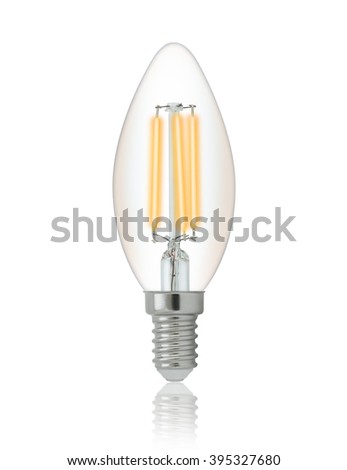 LED filament light bulb (E14). With clipping path Royalty-Free Stock Photo #395327680