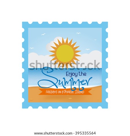 Isolated sticker with a sun icon and text on a white background